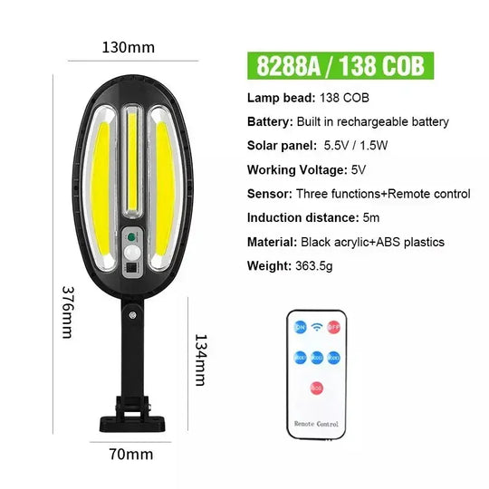 3 τεμάχια ηλιακό LED φωτιστικό δρόμου 600W, HB8288A, οβάλ, 138 LED COB